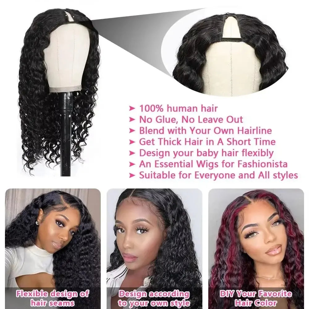 3 Second Install | Deep Wave No-Lace Glueless V Part Wig