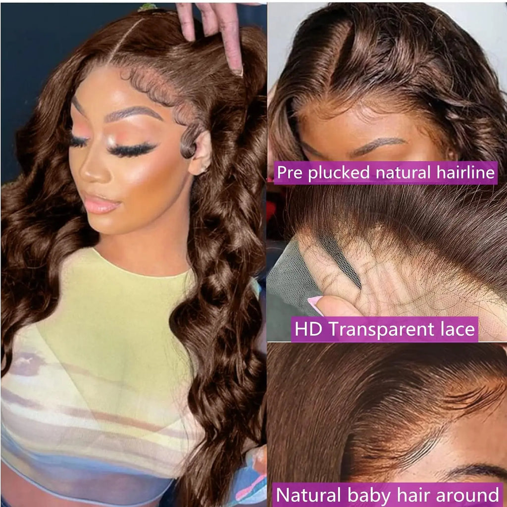 Melted Hair 180% Density Brown Body Wave Wig Glueless 13x6 Frontal Wig