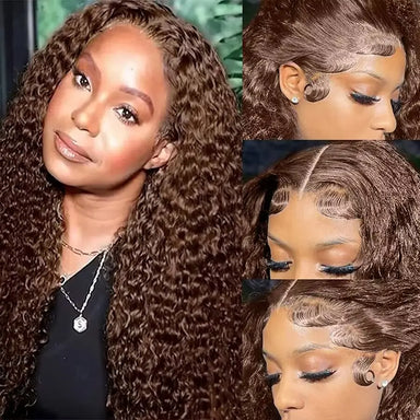 Melted Hair Chocolate Brown Deep Wave Wig Glueless 13x6 Frontal Wig — Transparent Lace