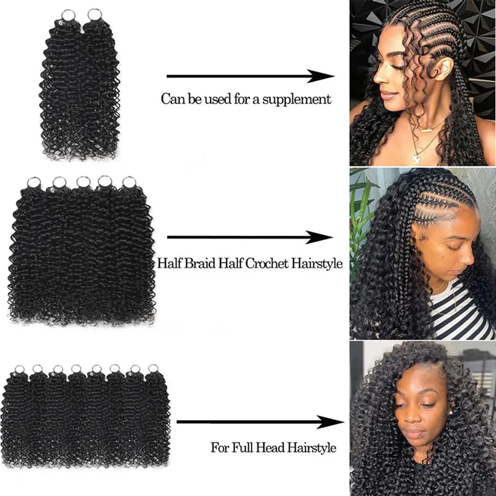 Melted Hair Crochet Human Hair Knotless PreSeparated Tight Kinky Curly Crochet Hair Deep Curly With String PreLooped Feather Hair Extensions For Women