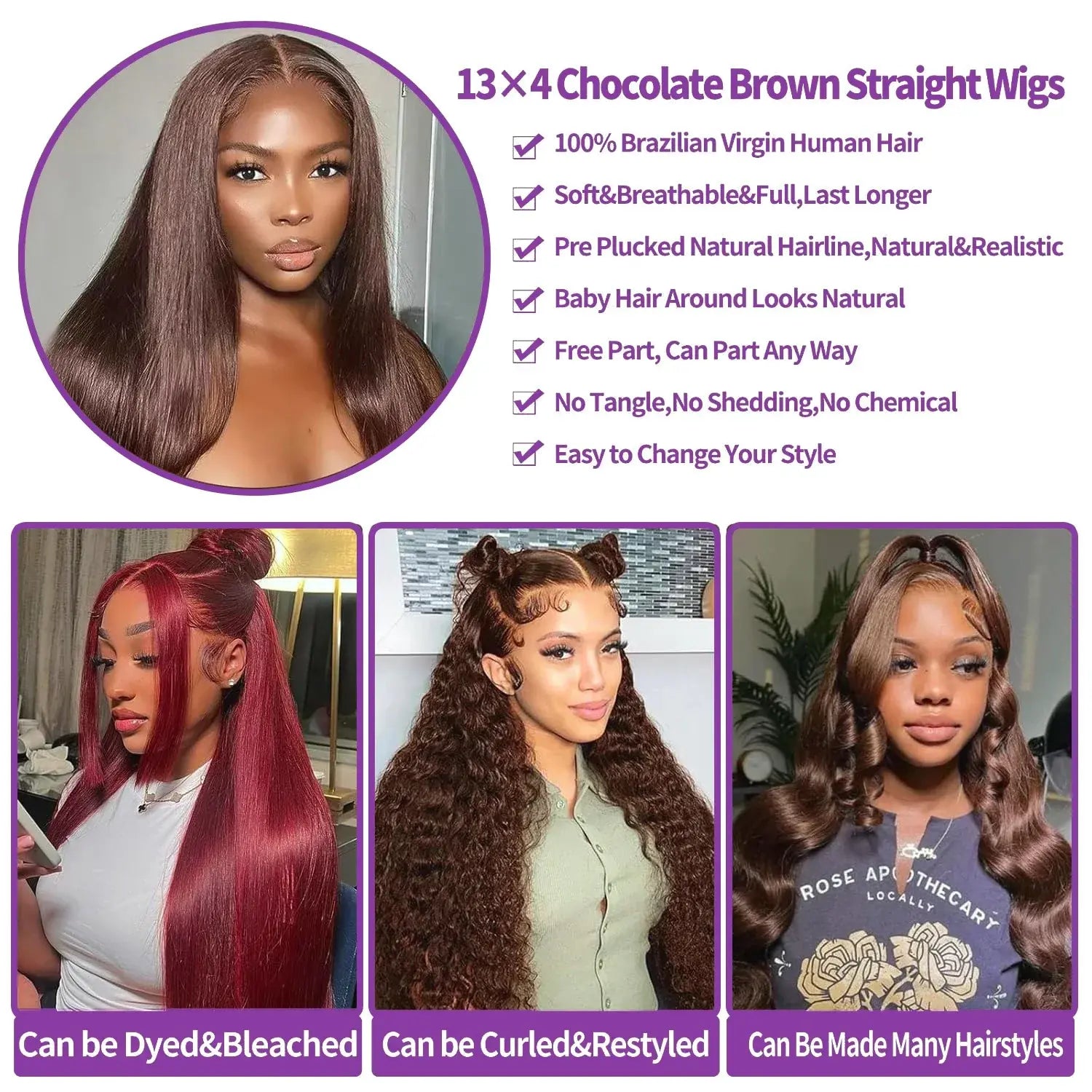 Melted Hair 180% Density Brown Bone Straight Wig Glueless 13x6 Frontal Wig