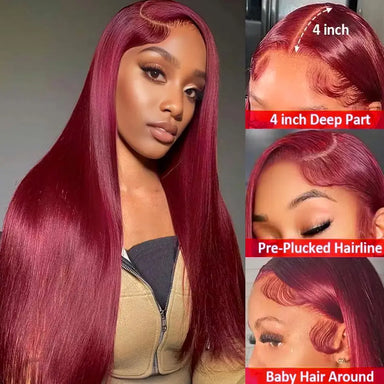 Melted Hair Burgundy Bone Straight Wig Glueless 13x4 Frontal Wig