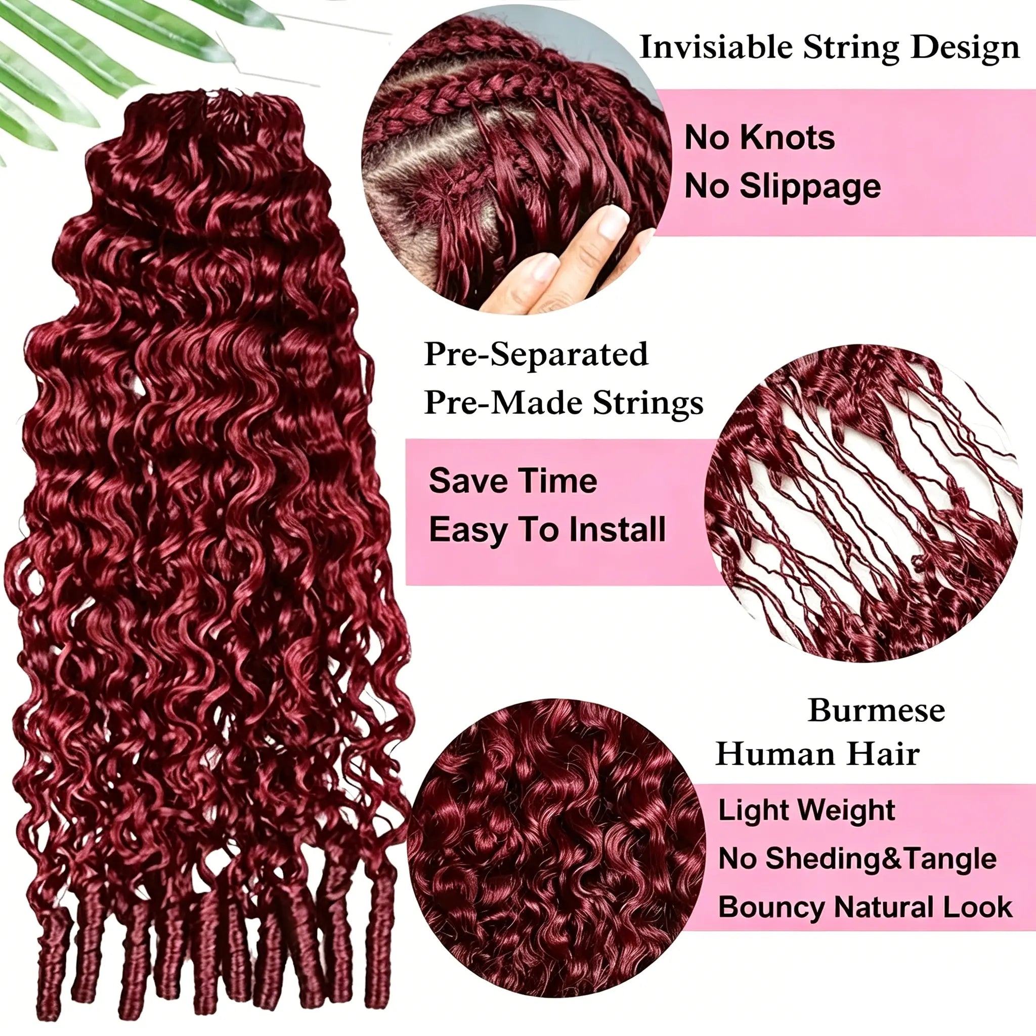 Burgundy Curly Crochet Braiding Hair Extensions — 100% Human Hair