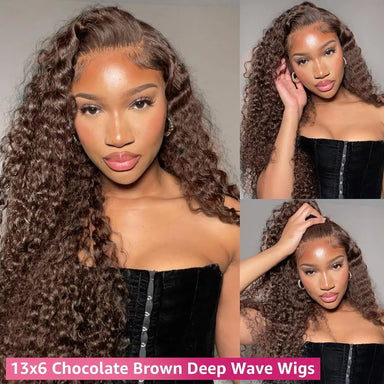 Melted Hair Chocolate Brown Deep Wave Wig Glueless 13x6 Frontal Wig — Transparent Lace