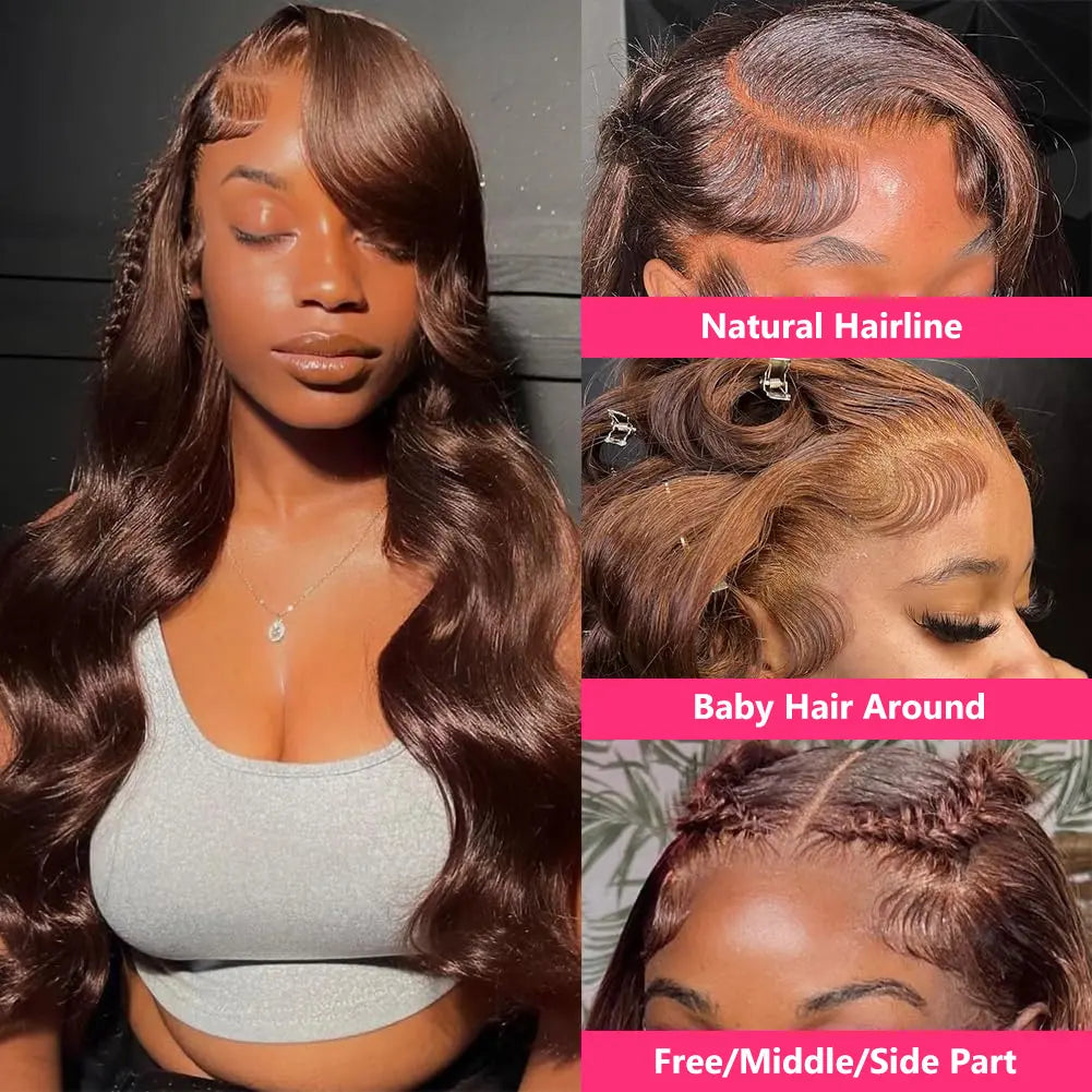 1 Min Install | Brown Body Wave Glueless HD Lace 13x6 Frontal Wig