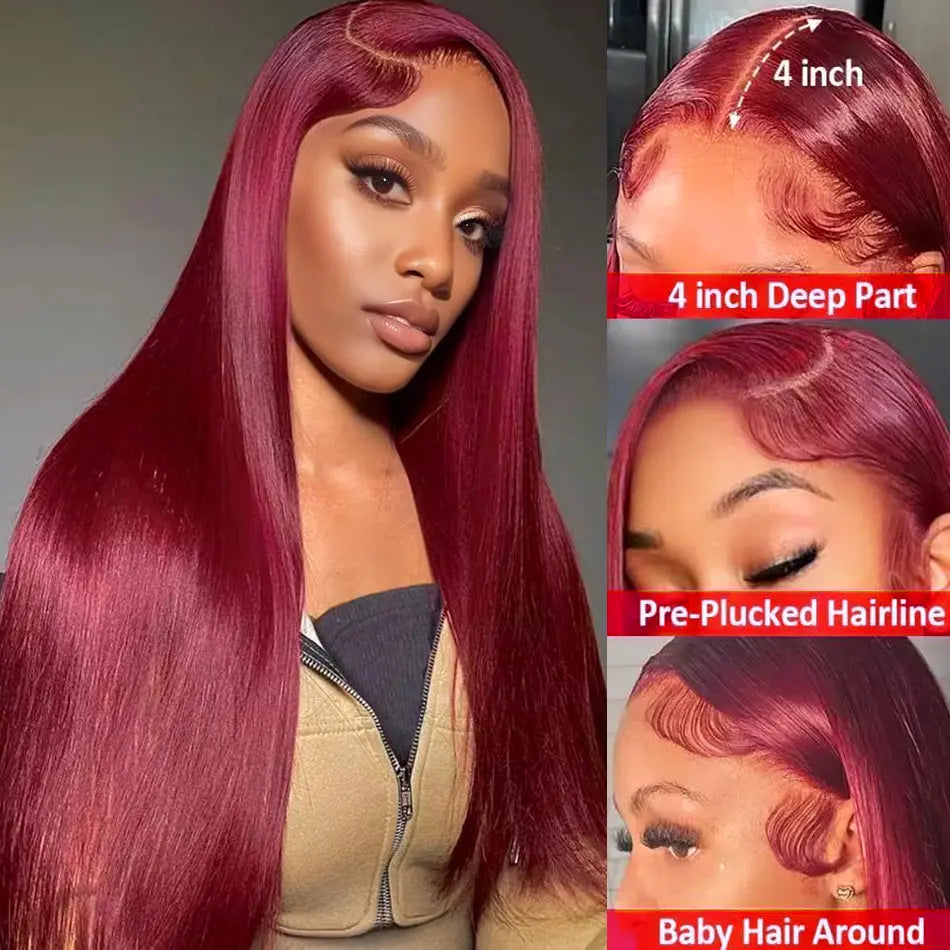 Slay All Day | Burgundy Straight Glueless HD Lace 13x4 Frontal Wig