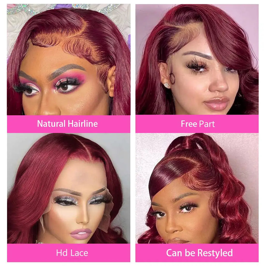 Throw On & Go | Burgundy Body Wave Glueless HD Lace 13x6 Frontal Wig
