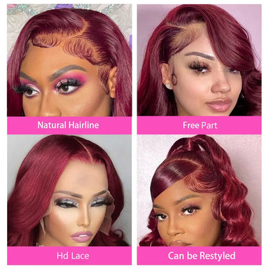 Throw On & Go | Burgundy Body Wave Glueless HD Lace 13x6 Frontal Wig