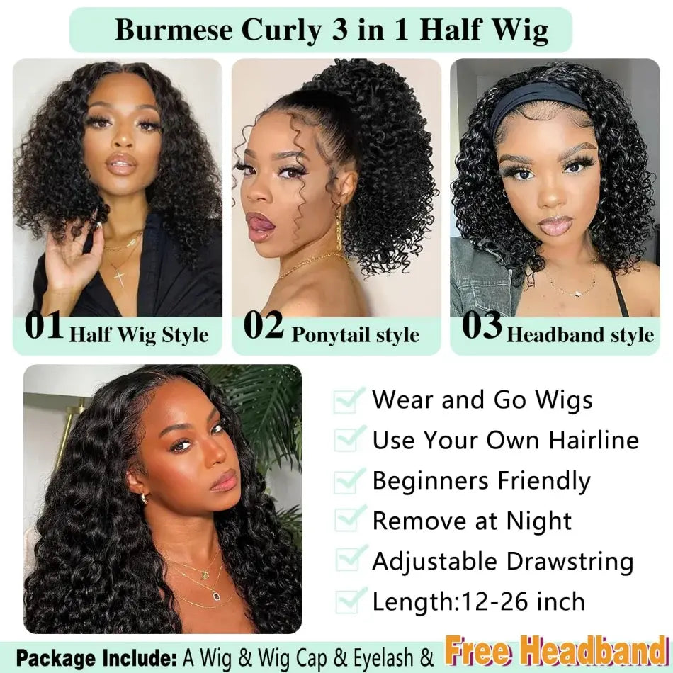 Melted Hair Curly Wig Glueless Headband Wig