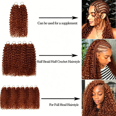 40Strands/Pack Dark Ginger Orange Deep Wave Feather Crochet Human Hair Tight Curly 33# Reddish Brown Pre-Separated Knotless Crochet Human Hair Extensions With Loop For Braiding