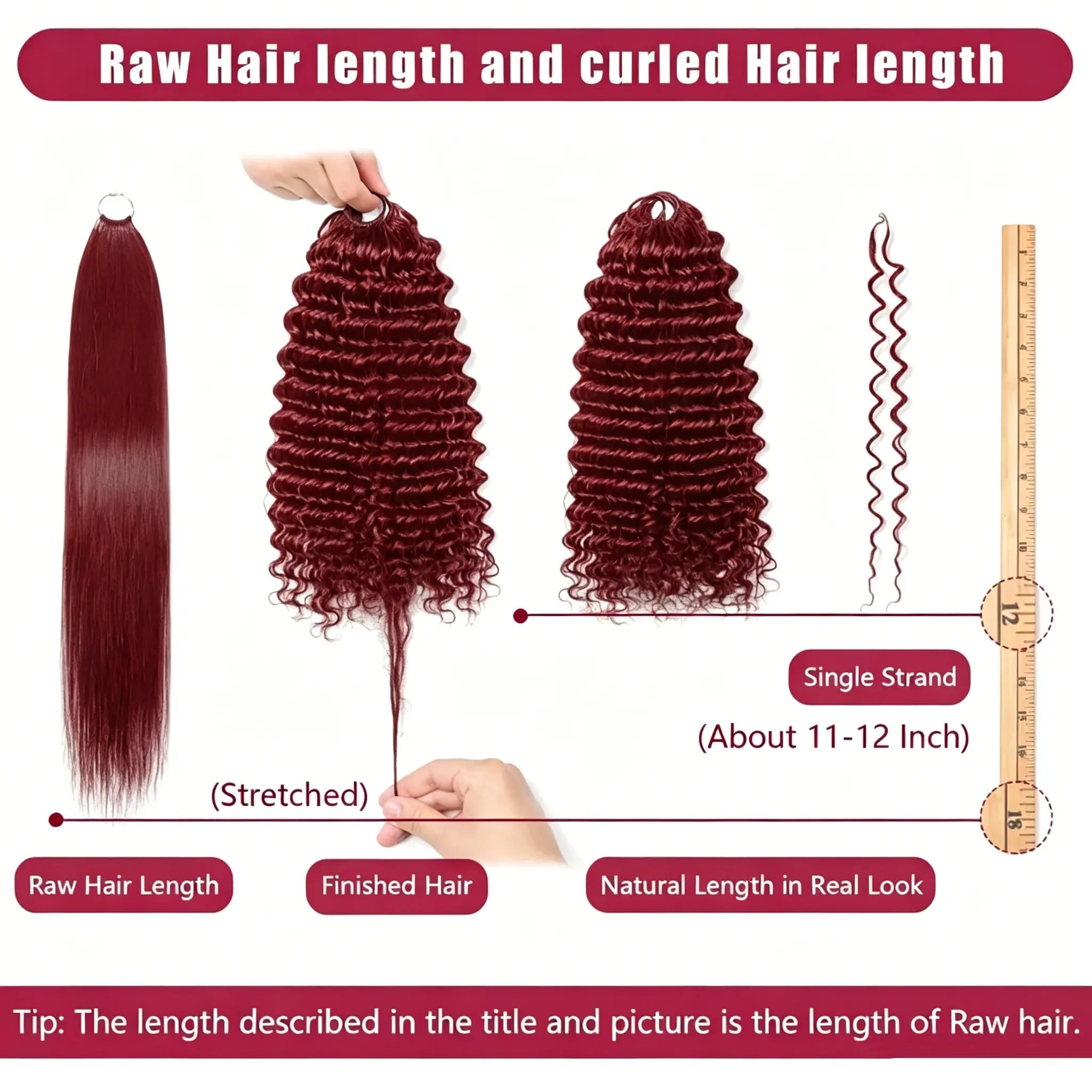 Burgundy Curly Crochet Braiding Hair Extensions — 100% Human Hair