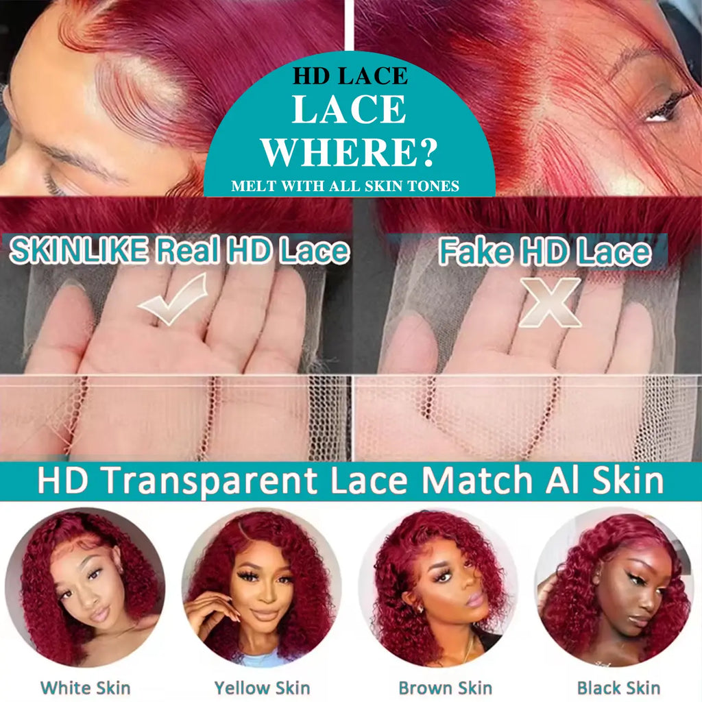 1 Min Install | Burgundy Deep Wave Glueless HD Lace 13x6 Frontal Wig Pre-Cut