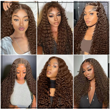 Melted Hair Chocolate Brown Deep Wave Wig Glueless 13x6 Frontal Wig — Transparent Lace