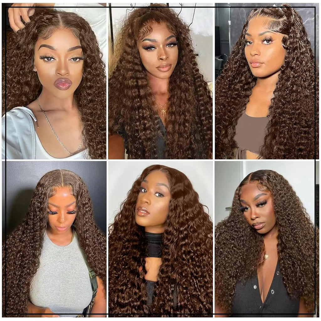 Effortless Glam | Brown Deep Wave Glueless HD Lace 13x6 Frontal Wig Pre-Cut