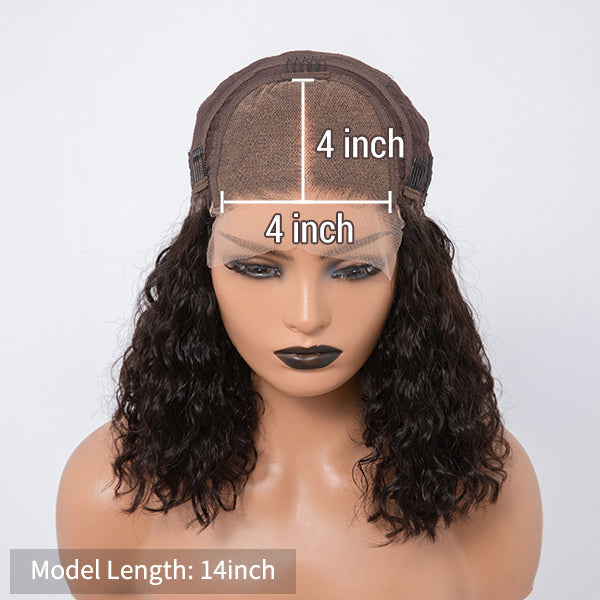 Vacation Vibes Water Wave 4x4 Closure Lace Glueless Mid Part Short Wig 100% Human Hair - US Only