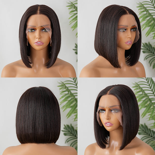 Pre-bleached Glueless Middle Part Wide T Lace Bob Wig 100% Human Hair | Easy & Daily- US Only