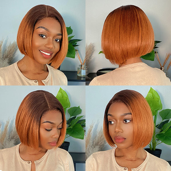 Ombre Mandarin Brown T Part Lace Bob Wig