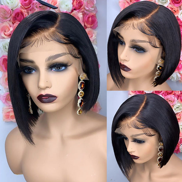 Gorgeous Side Part Short Cut 13x4 Frontal Lace Wig No Baby Hair