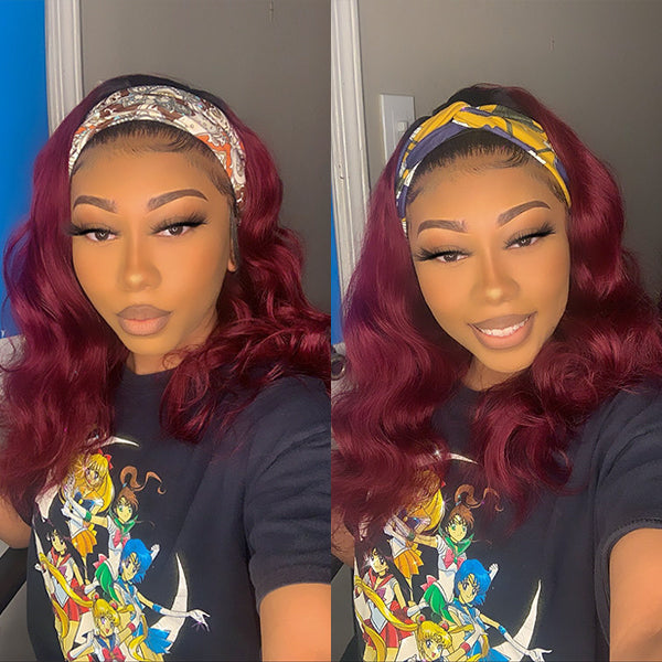Put On & Go Glueless Sugar Plum Dark Root Headband Wig 100% Human Hair