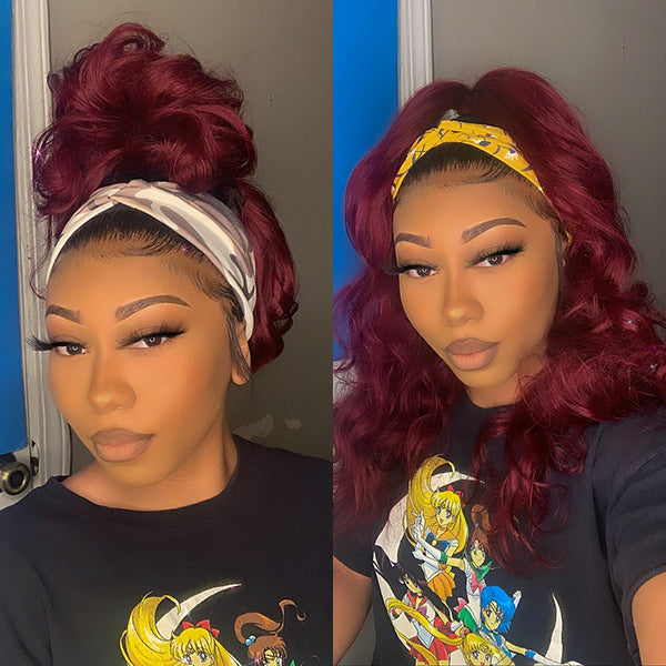 Put On & Go Glueless Sugar Plum Dark Root Headband Wig 100% Human Hair