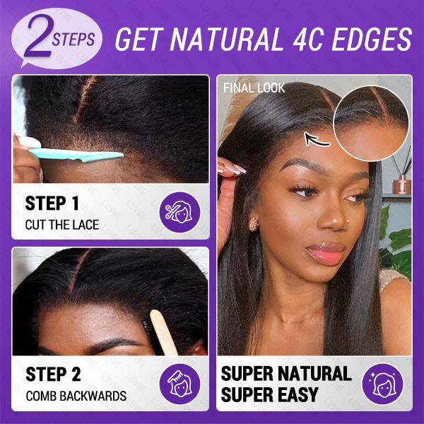 4C Edges | Natural Yaki Straight Glueless Free Parting 13x4 Frontal HD Lace Wig - US Only